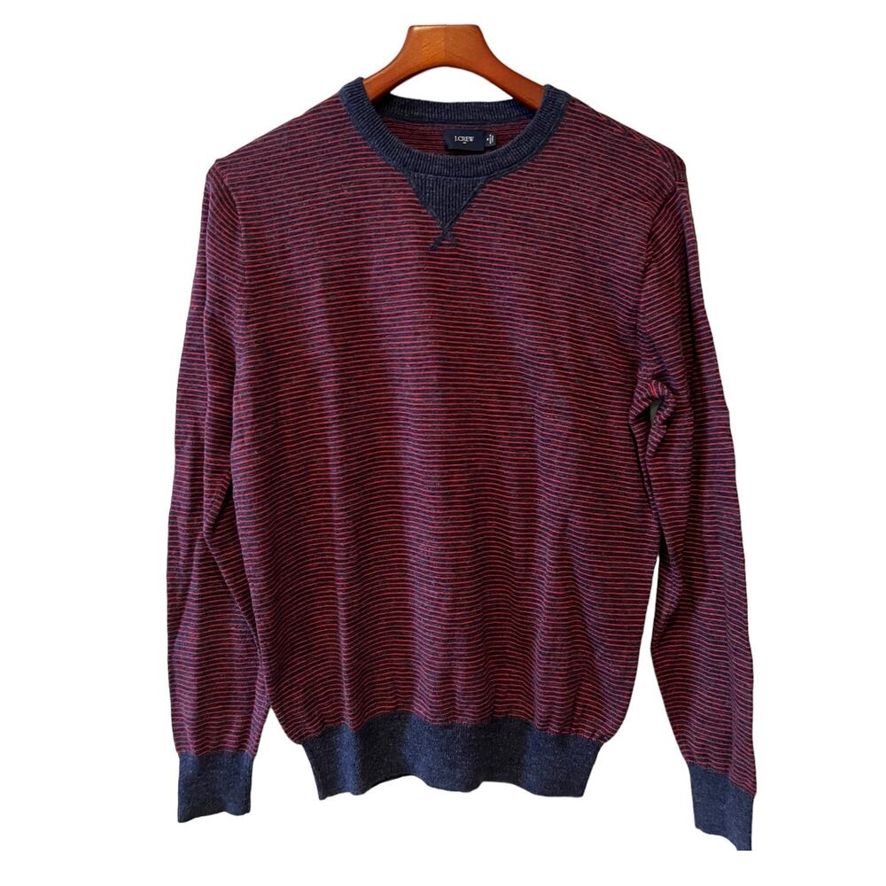 J Crew lightweight blue and red striped cotton sweater M
